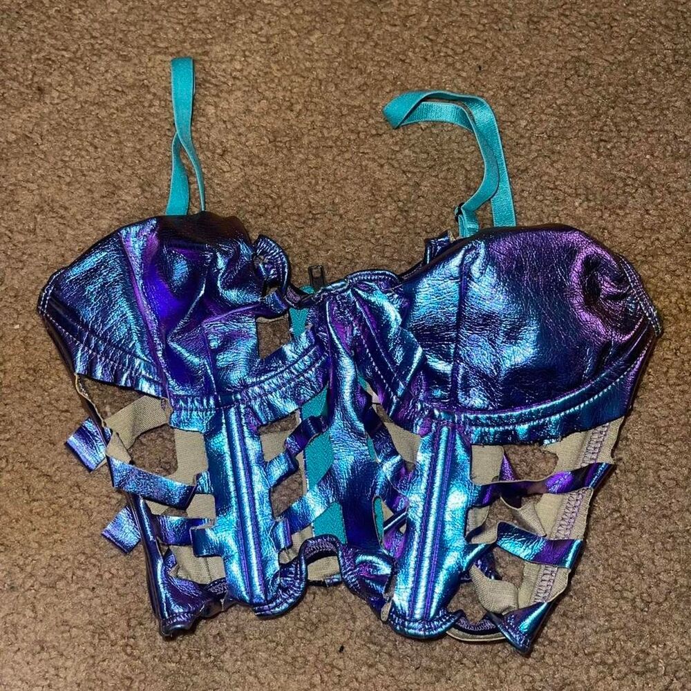 Club-exx Women's Rave Top Size XS Metallic Cage Style